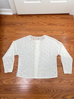 Vintage Japanese White Eyelet Blouse, Romantic Sheer Cottagecore Small Top